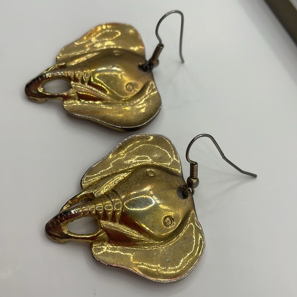 Handmade Oxidized Gold Elephant Earrings - Picture 3 of 11